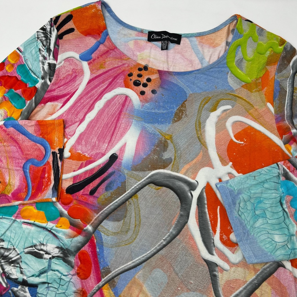 Claire Desjardins Sunrise Abstract Art Print Top Womens XL 3/4 Sleeve - Picture 1 of 9